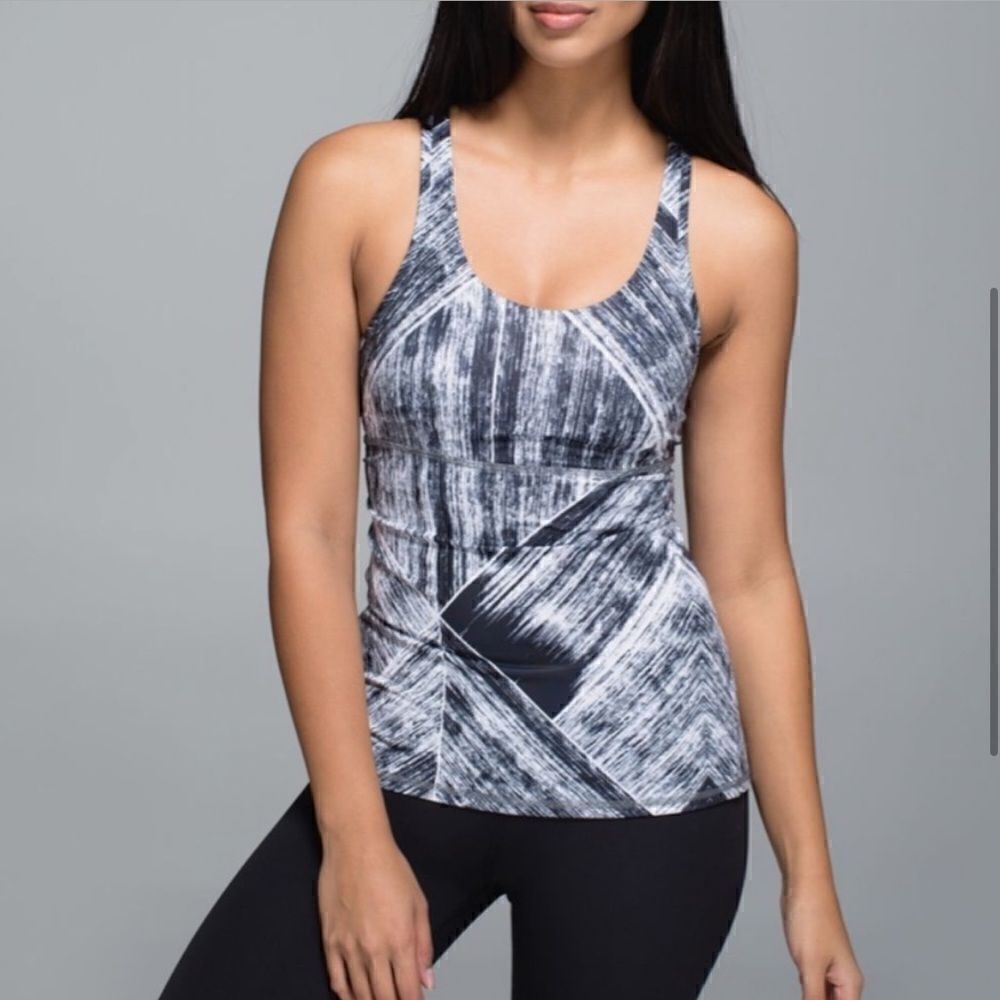 Lululemon Heatwave Crossback Tank Black White Abstract Womens 6